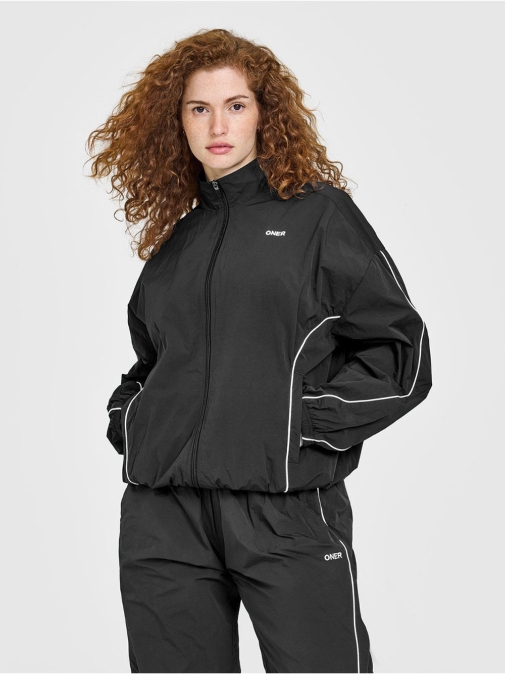 Oner Active Oversize Piped Woven Track Jacket Black/White Size Small